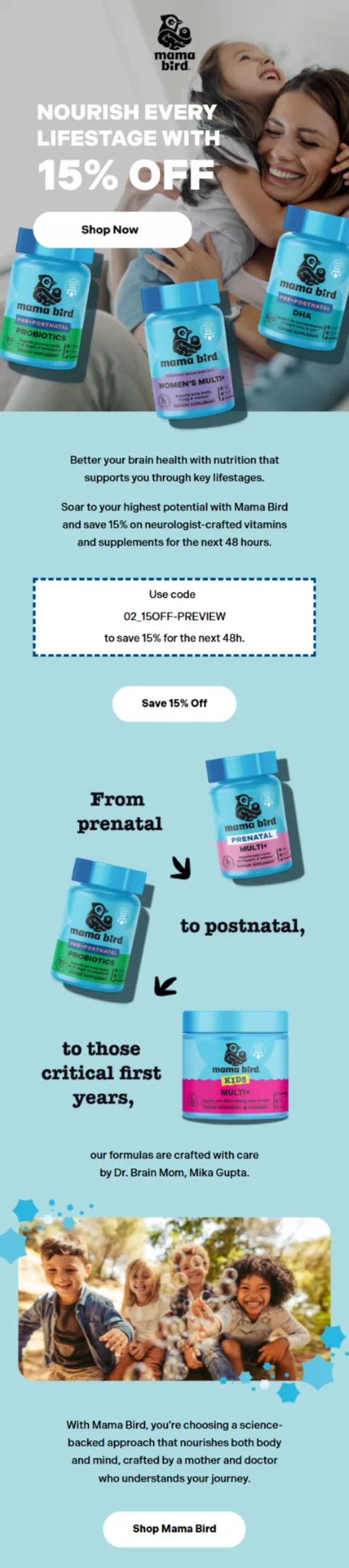 Mama Bird email design for case study.