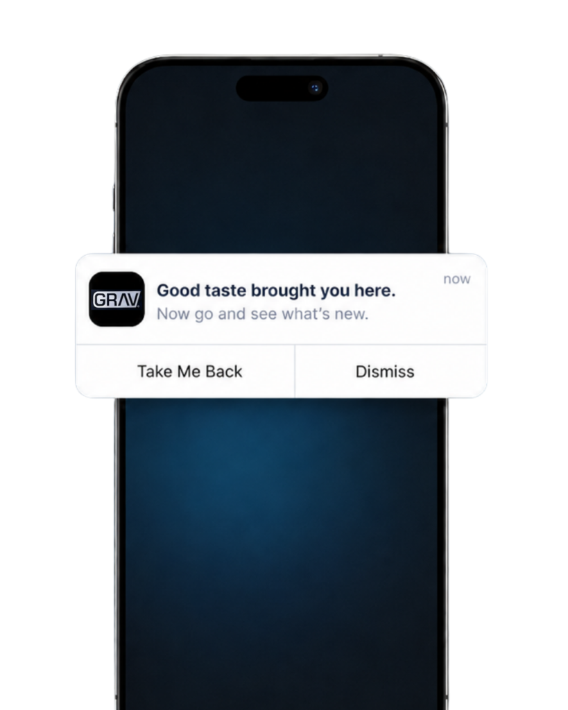Web push notification example for GRAV brand.