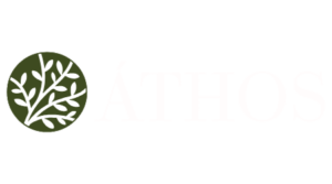 Athos white logo.