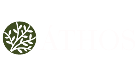 Athos white logo.