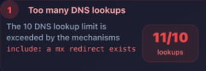 SPF Record Status: PermError (Exceeded maximum 10 DNS lookups)